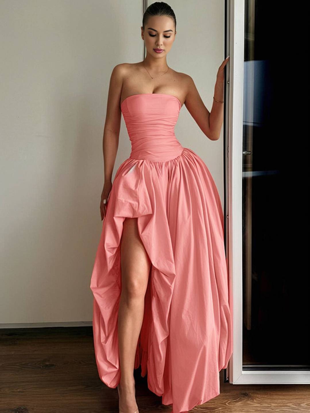 Cocolii longue robe bal de promo bustier irrégulière fendu le côté fluide sans manches femme élégan de soirée anniversaire