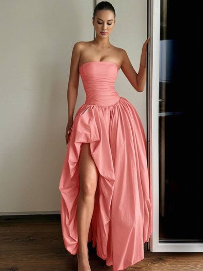 Cocolii longue robe bal de promo bustier irrégulière fendu le côté fluide sans manches femme élégan de soirée anniversaire