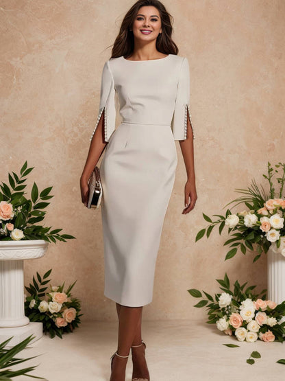 Cocolii longue robe moulante unicolore col rond manches fendues casual style tailleur élégant mode de cocktail cérémonie