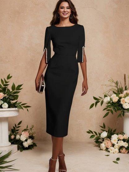 Cocolii longue robe moulante unicolore col rond manches fendues casual style tailleur élégant mode de cocktail cérémonie