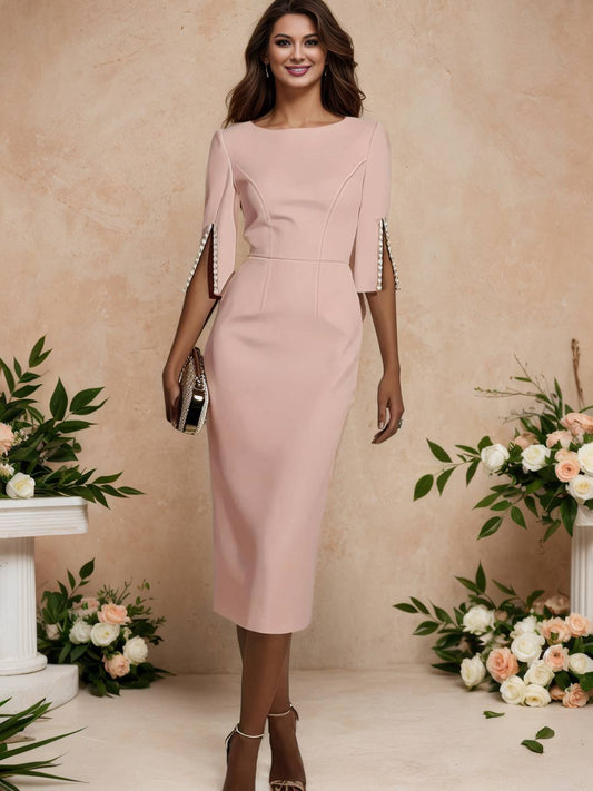 Cocolii longue robe moulante unicolore col rond manches fendues casual style tailleur élégant mode de cocktail cérémonie