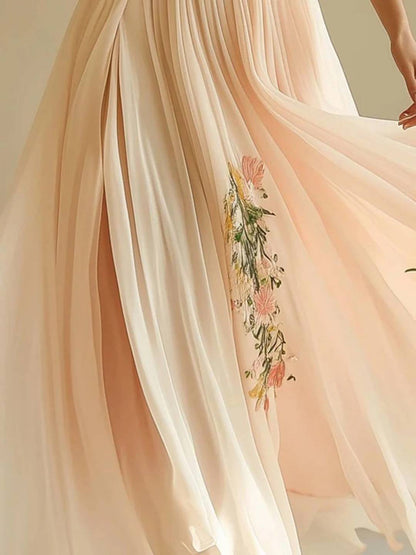 Cocolii robe longue imprimé à fleurie fluide v-cou manches courtes femme élégant décontracté bal de promo champetre