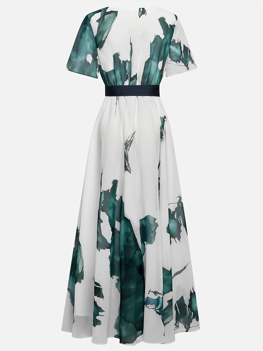 Cocolii robe longue imprimé à fleurie v-cou manches courtes ceinture élégant décontracté vintage bal de promo de plage