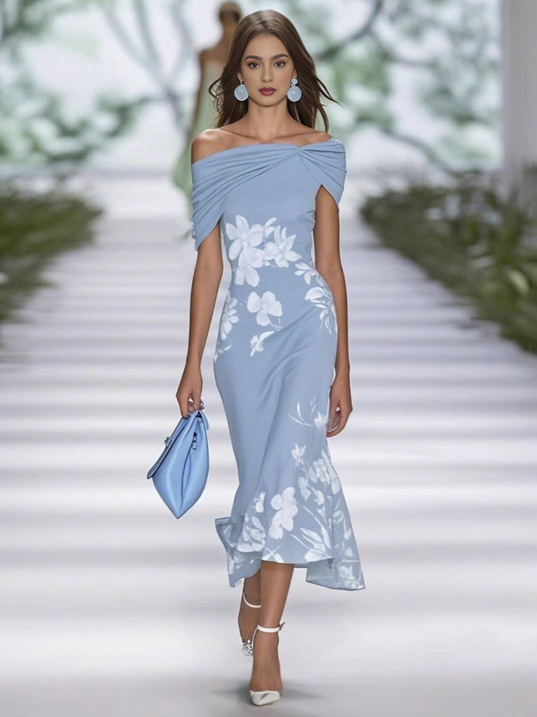 Cocolii longue robe moulante imprimé à fleurie une épaule col bateau sirene nœud sans manches élégant bal de promo de cocktail