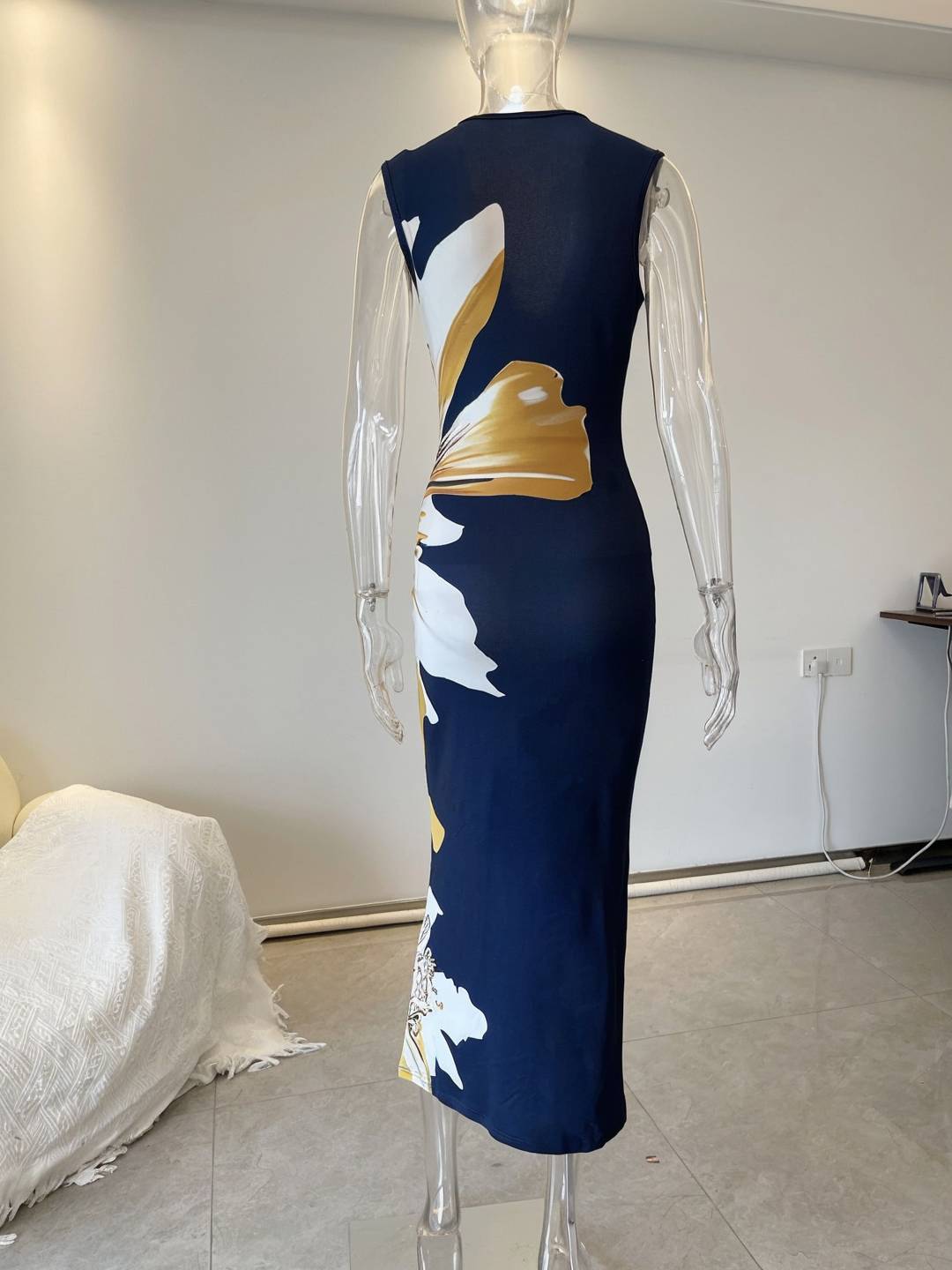 Cocolii longue robe de cocktail imprimé à fleurie v-cou sans manches femme élégant chic pour toutes occasions