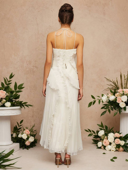 Cocolii longue robe de soirée licou plissé irrégulière fendu le côté dos nu sans manches élégant bal de promo occasions spéciales