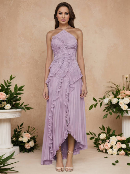 Cocolii longue robe de soirée licou plissé irrégulière fendu le côté dos nu sans manches élégant bal de promo occasions spéciales