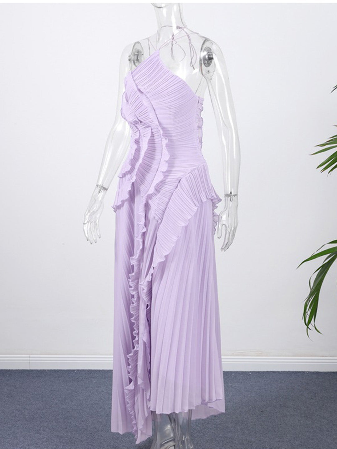 Cocolii longue robe de soirée licou plissé irrégulière fendu le côté dos nu sans manches élégant bal de promo occasions spéciales