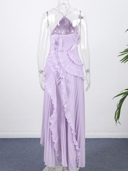 Cocolii longue robe de soirée licou plissé irrégulière fendu le côté dos nu sans manches élégant bal de promo occasions spéciales