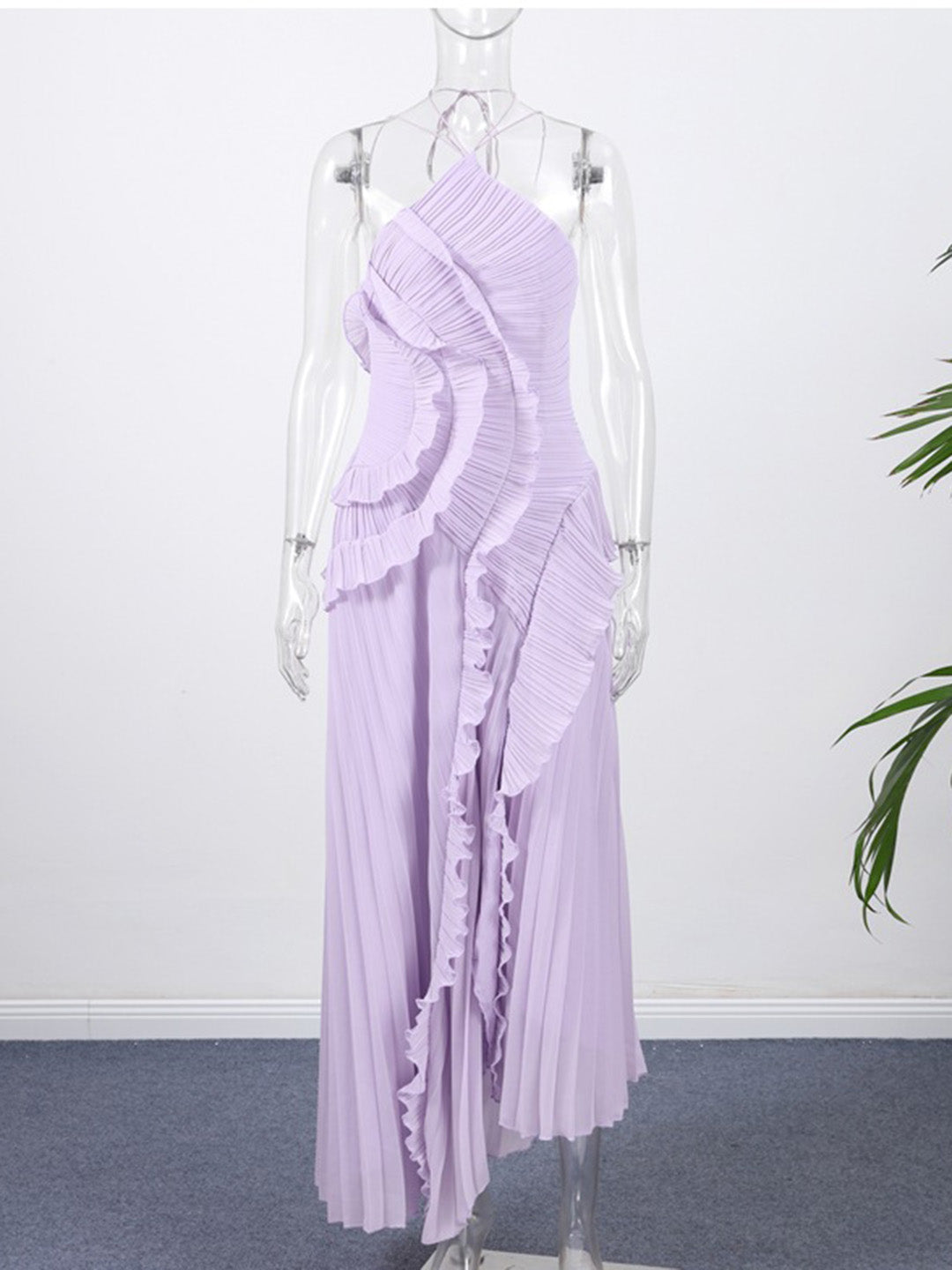 Cocolii longue robe de soirée licou plissé irrégulière fendu le côté dos nu sans manches élégant bal de promo occasions spéciales