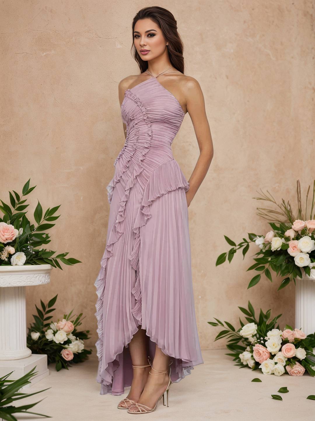 Cocolii longue robe de soirée licou plissé irrégulière fendu le côté dos nu sans manches élégant bal de promo occasions spéciales