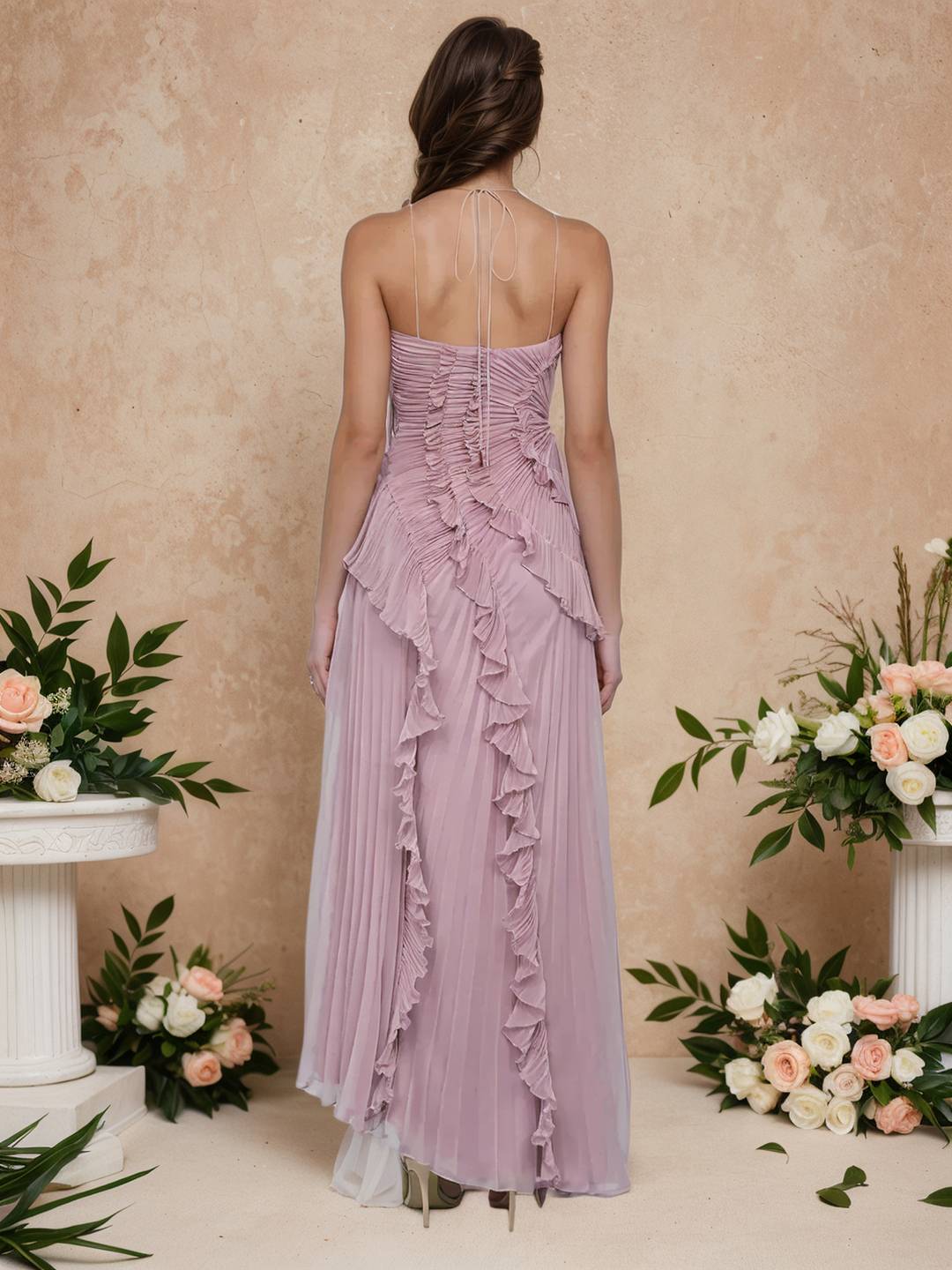 Cocolii longue robe de soirée licou plissé irrégulière fendu le côté dos nu sans manches élégant bal de promo occasions spéciales