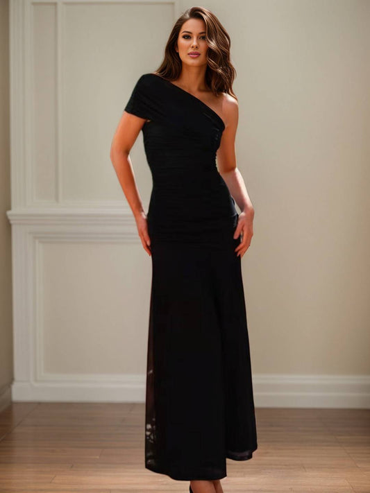 Cocolii longue robe invité mariage une épaule unicolore fluide sans manches élégant décontracté bal de promo cérémonie de plage