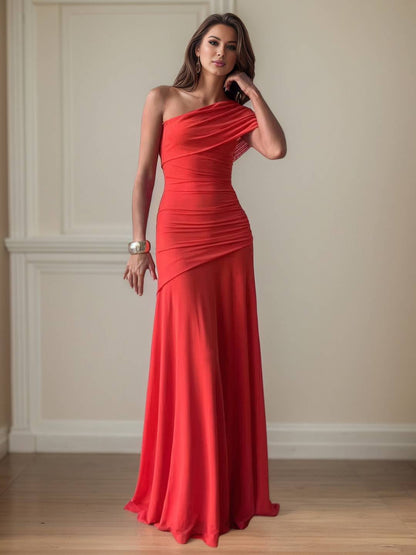 Cocolii longue robe invité mariage une épaule unicolore fluide sans manches élégant décontracté bal de promo cérémonie de plage