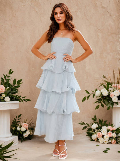 Cocolii longue robe anniversaire bustier à volants étagés dos nu élégant de fete pour soirées cocktails et mariages