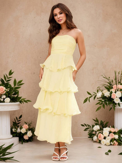 Cocolii longue robe anniversaire bustier à volants étagés dos nu élégant de fete pour soirées cocktails et mariages