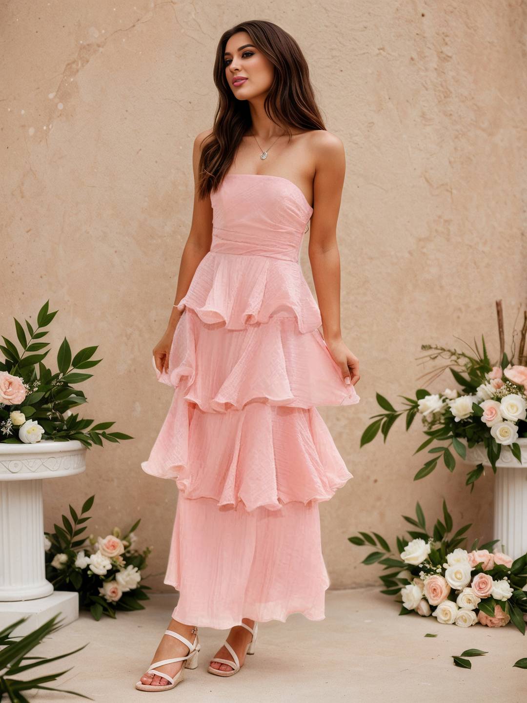 Cocolii longue robe anniversaire bustier à volants étagés dos nu élégant de fete pour soirées cocktails et mariages