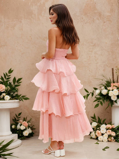 Cocolii longue robe anniversaire bustier à volants étagés dos nu élégant de fete pour soirées cocktails et mariages