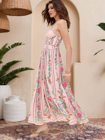 Cocolii robe longue imprimé à fleurie pearl à fines brides sans manches femme bohème décontracté de plage d'été