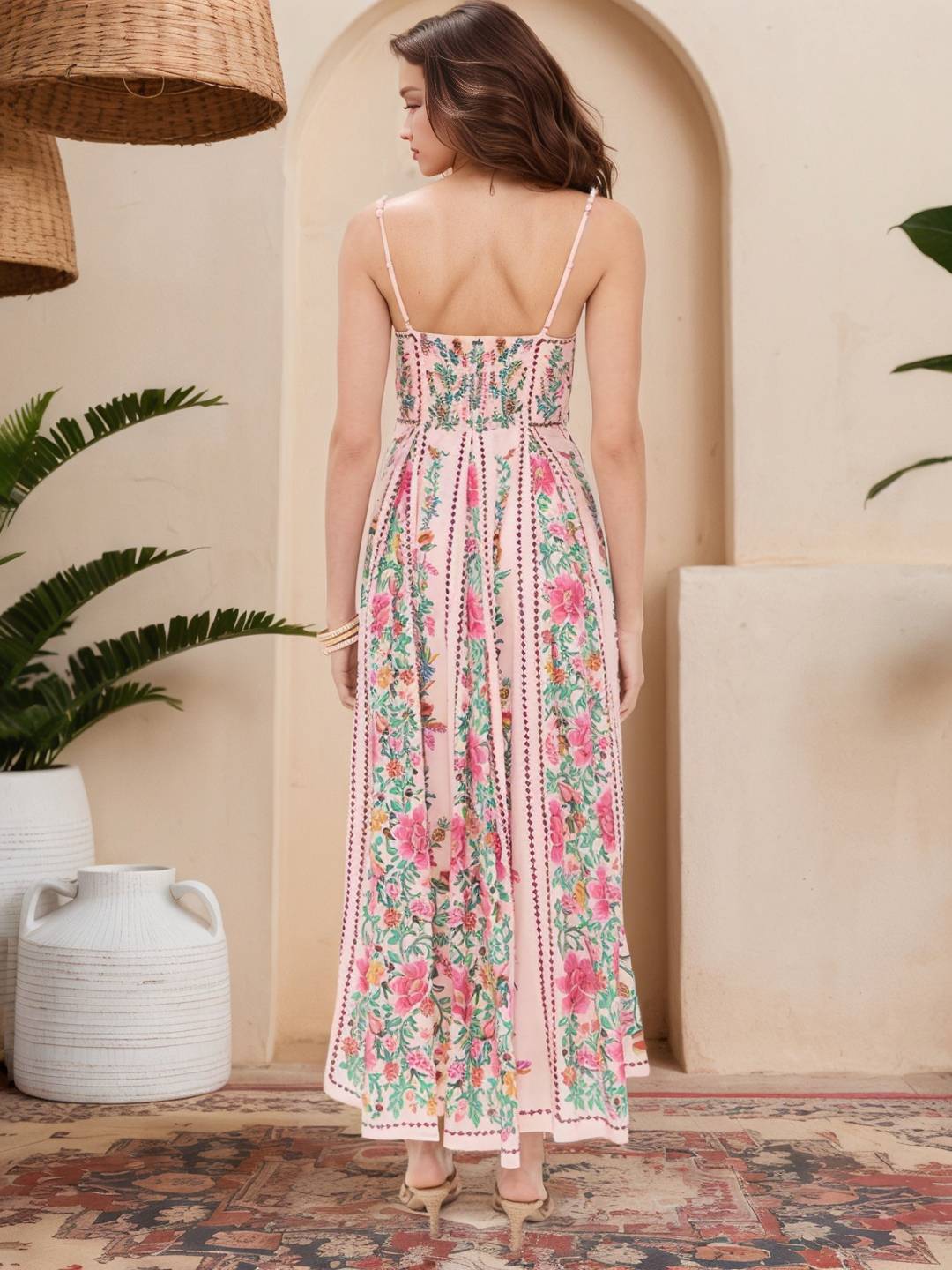 Cocolii robe longue imprimé à fleurie pearl à fines brides sans manches femme bohème décontracté de plage d'été