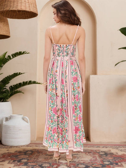 Cocolii robe longue imprimé à fleurie pearl à fines brides sans manches femme bohème décontracté de plage d'été