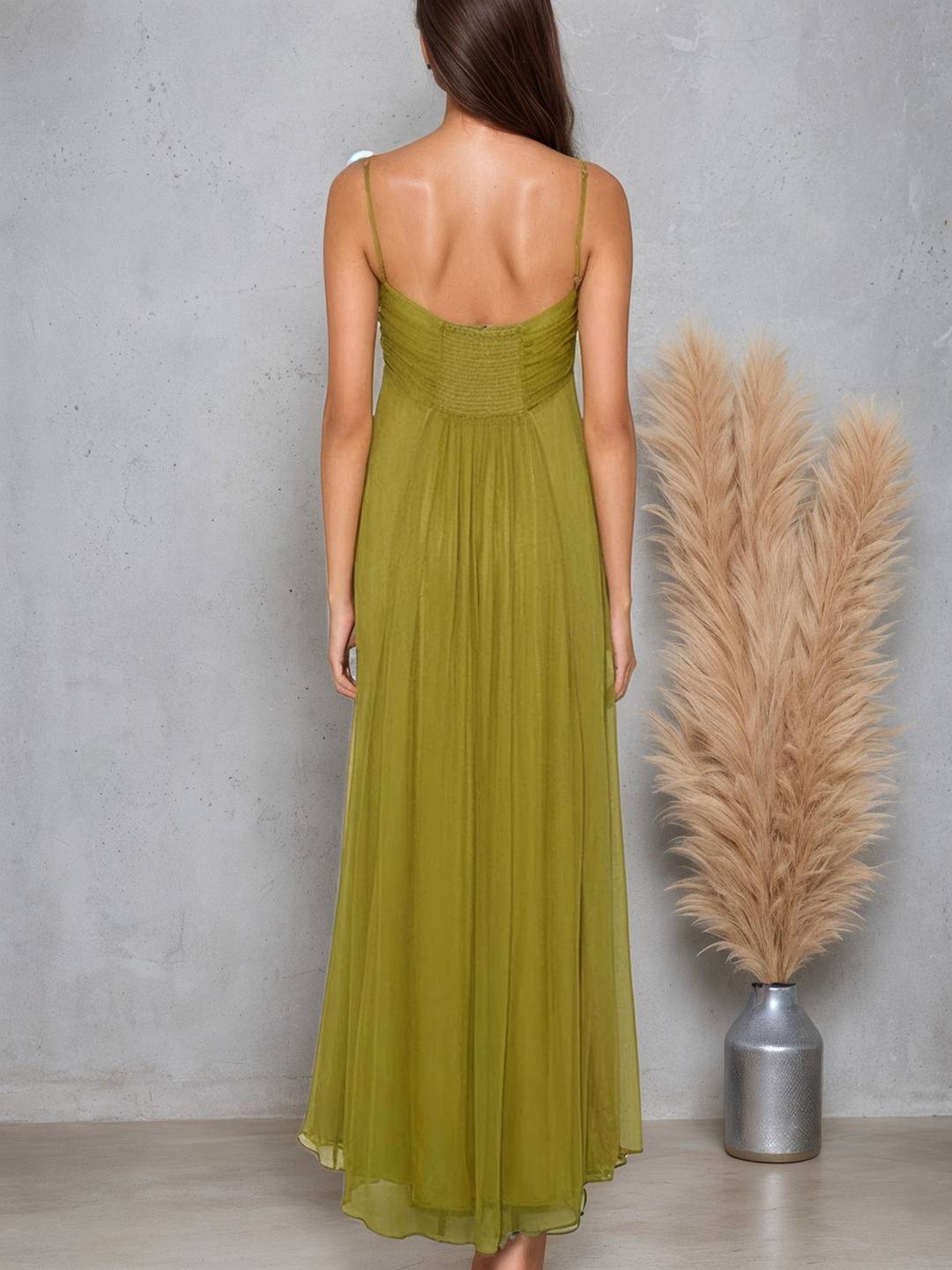 Cocolii robe longue v-cou à fines brides sans manches élégant simple décontracté de plage pour soirées et cocktails