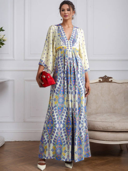 Cocolii longue robe de plage imprimé tribal v-cou manches chauve souris ethnique bohème ample hawaienne décontracté