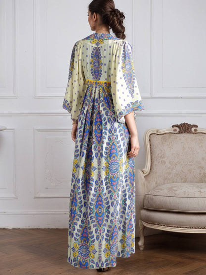 Cocolii longue robe de plage imprimé tribal v-cou manches chauve souris ethnique bohème ample hawaienne décontracté