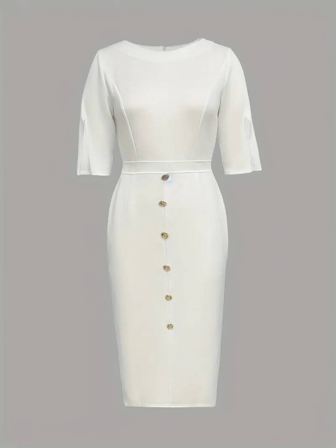 Cocolii robe longue moulante unicolore col rond manches fendues manches courtes élégant pour le bureau et les soirées