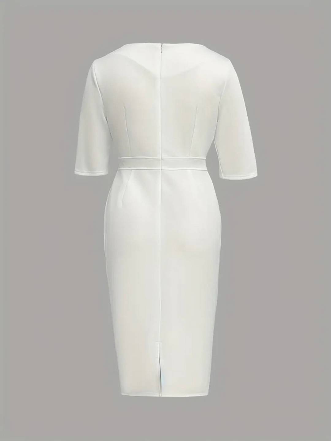 Cocolii robe longue moulante unicolore col rond manches fendues manches courtes élégant pour le bureau et les soirées