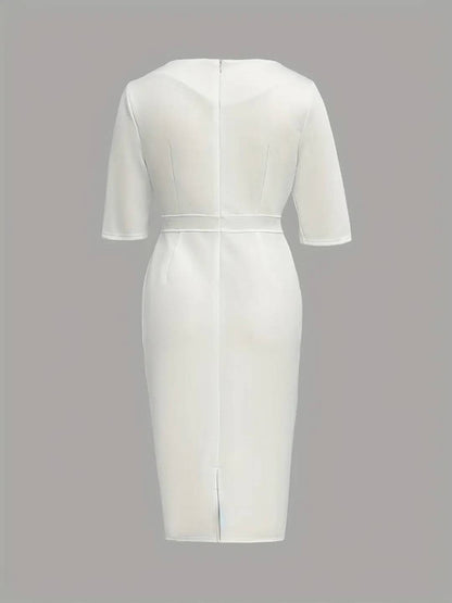 Cocolii robe longue moulante unicolore col rond manches fendues manches courtes élégant pour le bureau et les soirées