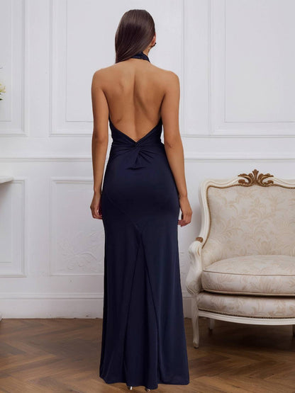 Cocolii robe de soirée longue à col licou torsadé et dos nu élégante et flatteuse pour une silhouette chic