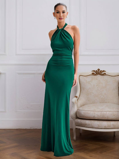 Cocolii robe de soirée longue à col licou torsadé et dos nu élégante et flatteuse pour une silhouette chic