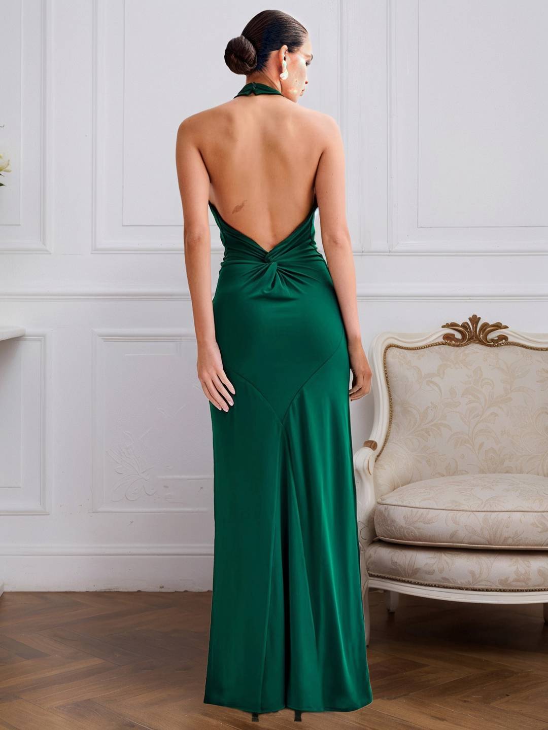 Cocolii robe de soirée longue à col licou torsadé et dos nu élégante et flatteuse pour une silhouette chic