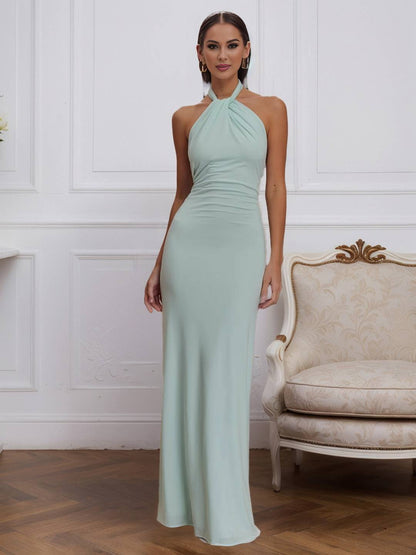 Cocolii robe de soirée longue à col licou torsadé et dos nu élégante et flatteuse pour une silhouette chic