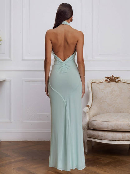 Cocolii robe de soirée longue à col licou torsadé et dos nu élégante et flatteuse pour une silhouette chic