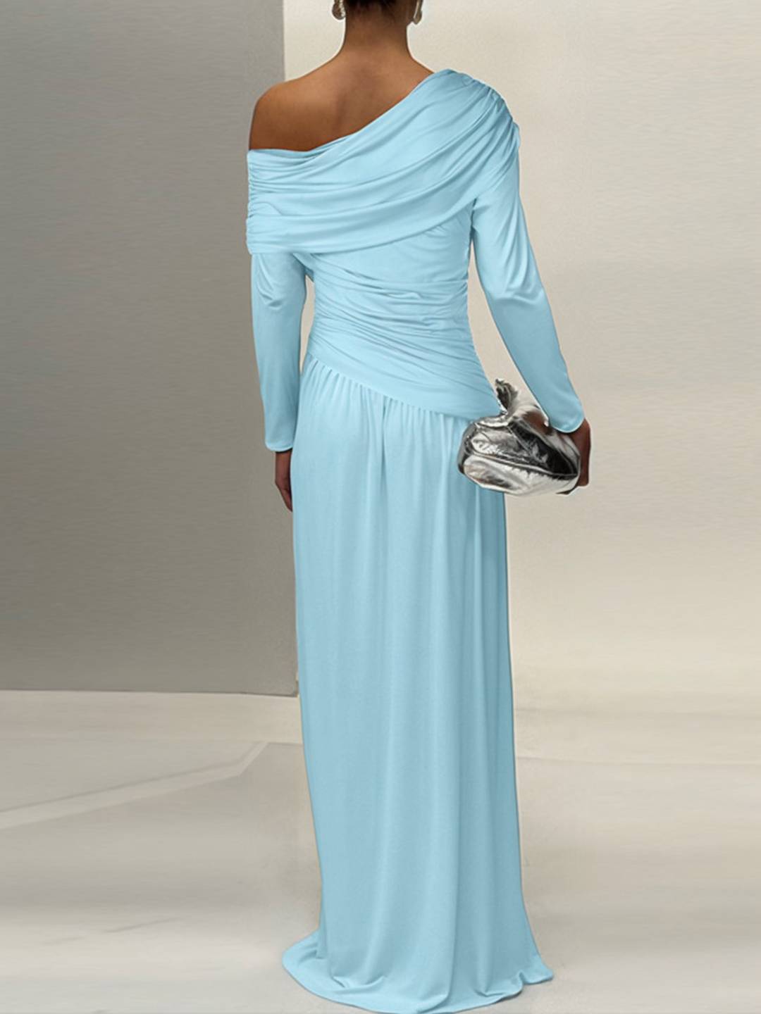 Cocolii robe longue femme une épaule drapée fluide manches longues élégant robe de soirée cérémonie bal de promo