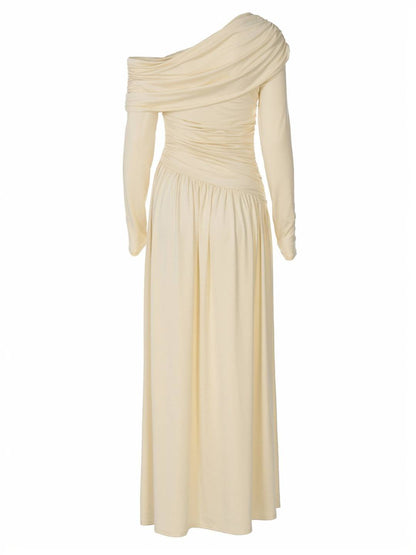 Cocolii robe longue femme une épaule drapée fluide manches longues élégant robe de soirée cérémonie bal de promo