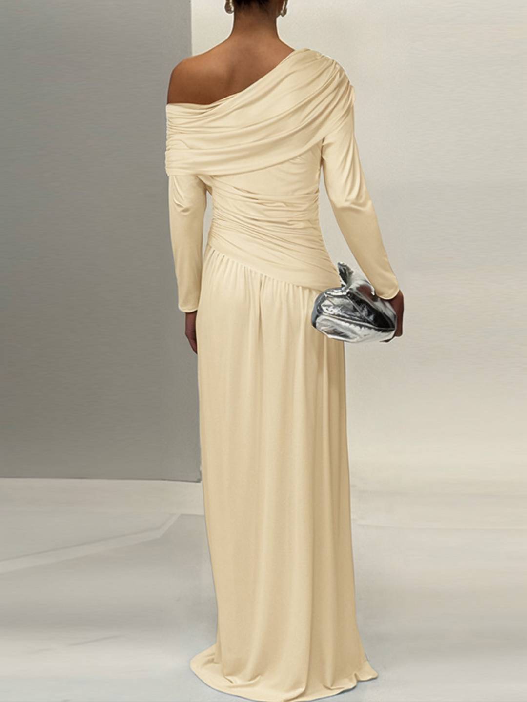 Cocolii robe longue femme une épaule drapée fluide manches longues élégant robe de soirée cérémonie bal de promo