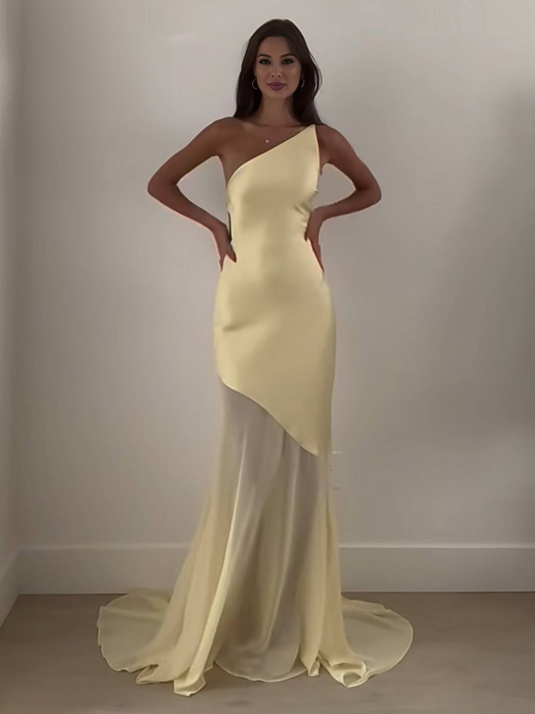 Cocolii longue robe de soirée en satin une épaule dos nu femme élégant ourlet tulle sirène transparent cérémonie