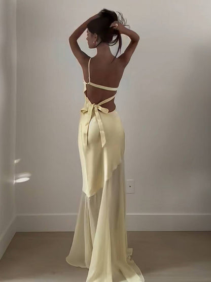 Cocolii longue robe de soirée en satin une épaule dos nu femme élégant ourlet tulle sirène transparent cérémonie