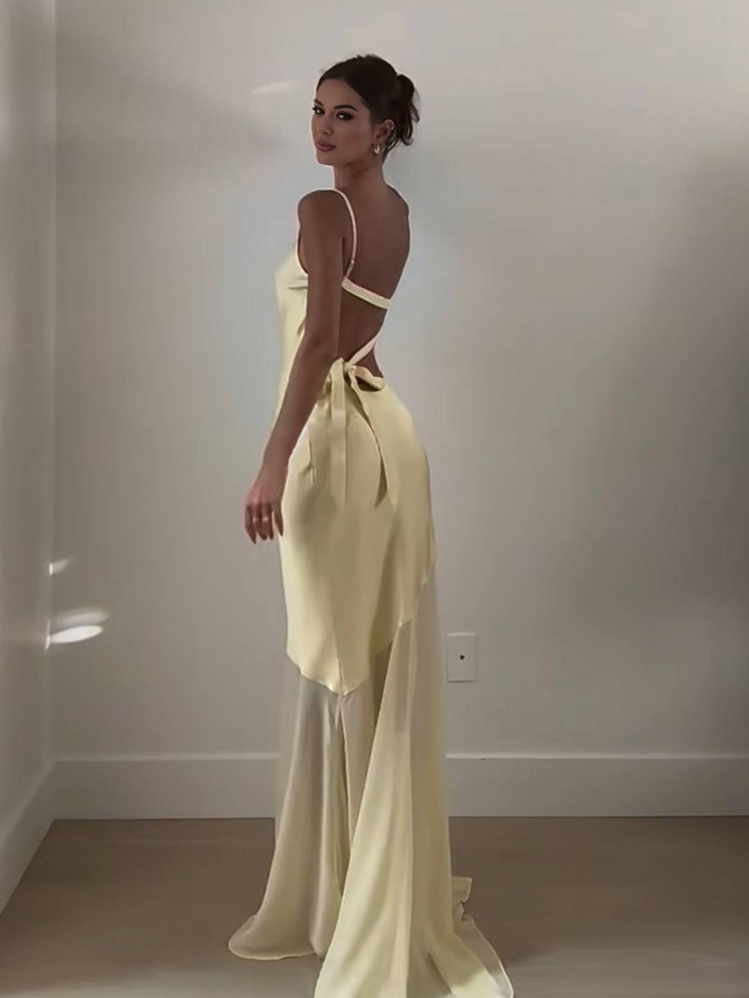 Cocolii longue robe de soirée en satin une épaule dos nu femme élégant ourlet tulle sirène transparent cérémonie