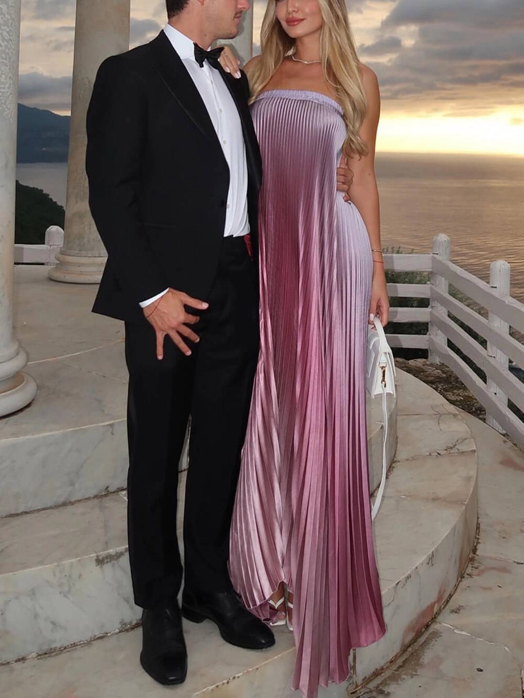 Cocolii robe longue de soirée couleur dégradé plissé bustier sans manches élégant bal de promo cérémonie robe de plage