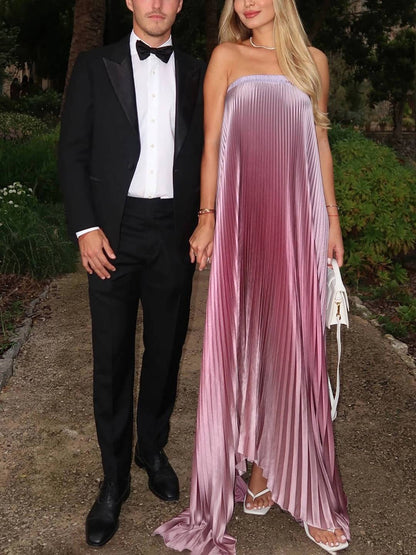 Cocolii robe longue de soirée couleur dégradé plissé bustier sans manches élégant bal de promo cérémonie robe de plage