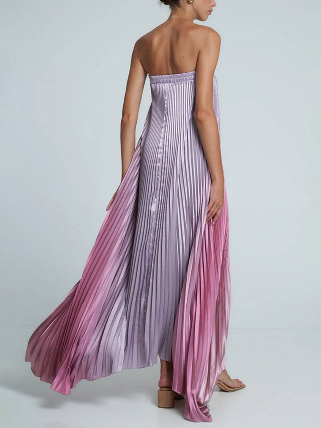 Cocolii robe longue de soirée couleur dégradé plissé bustier sans manches élégant bal de promo cérémonie robe de plage
