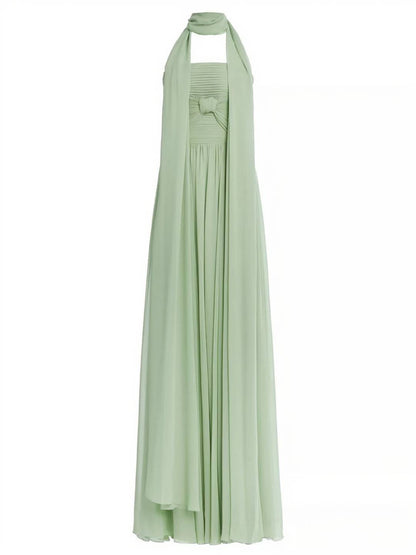 Cocolii longue robe de soirée mousseline plissée fluide nœud bustier sans manches femme bal de promo cérémonie