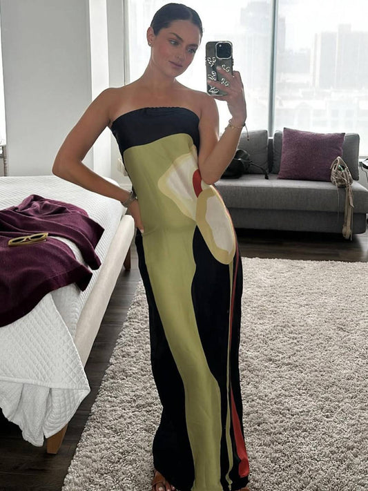 Cocolii robe longue en satin irrégulière imprimé à fleurie bustier dos nu sans manches femme vintage de plage