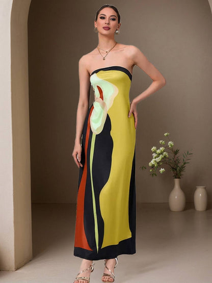 Cocolii robe longue en satin irrégulière imprimé à fleurie bustier dos nu sans manches femme vintage de plage