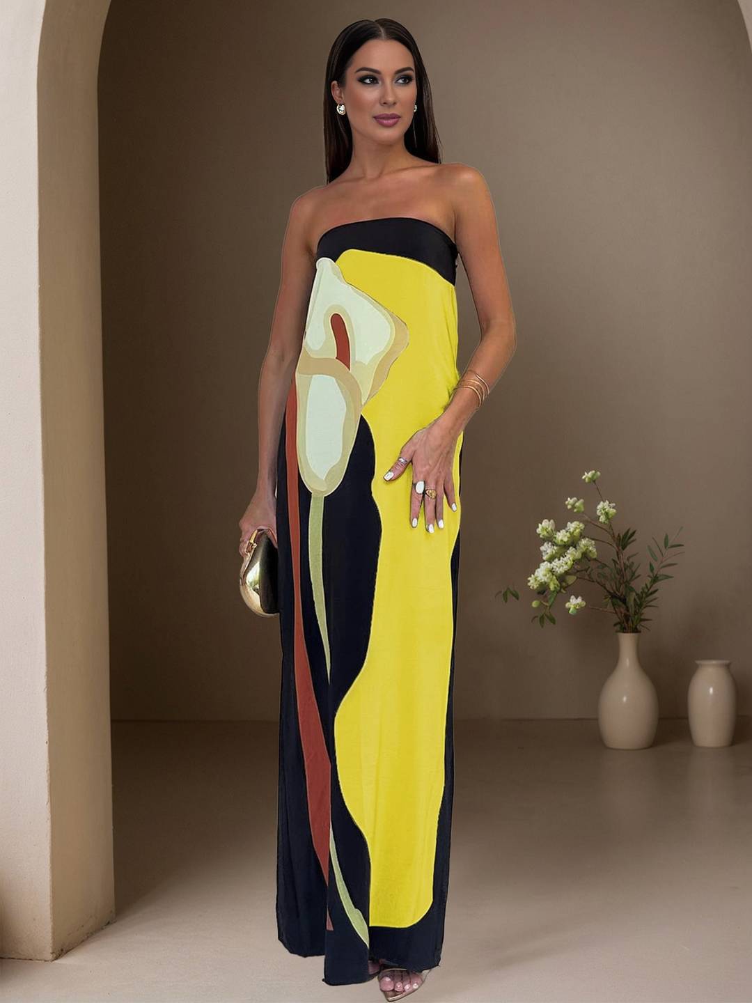 Cocolii robe longue en satin irrégulière imprimé à fleurie bustier dos nu sans manches femme vintage de plage