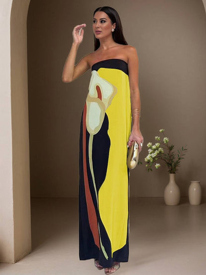 Cocolii robe longue en satin irrégulière imprimé à fleurie bustier dos nu sans manches femme vintage de plage